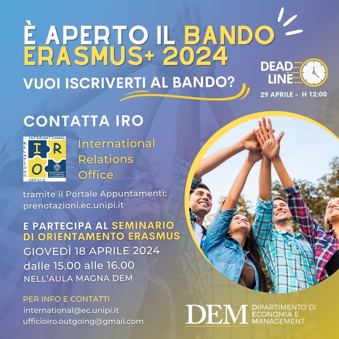 Bando Erasmus+ Per La Mobilità Studenti 2024/25 - Dipartimento Di ...